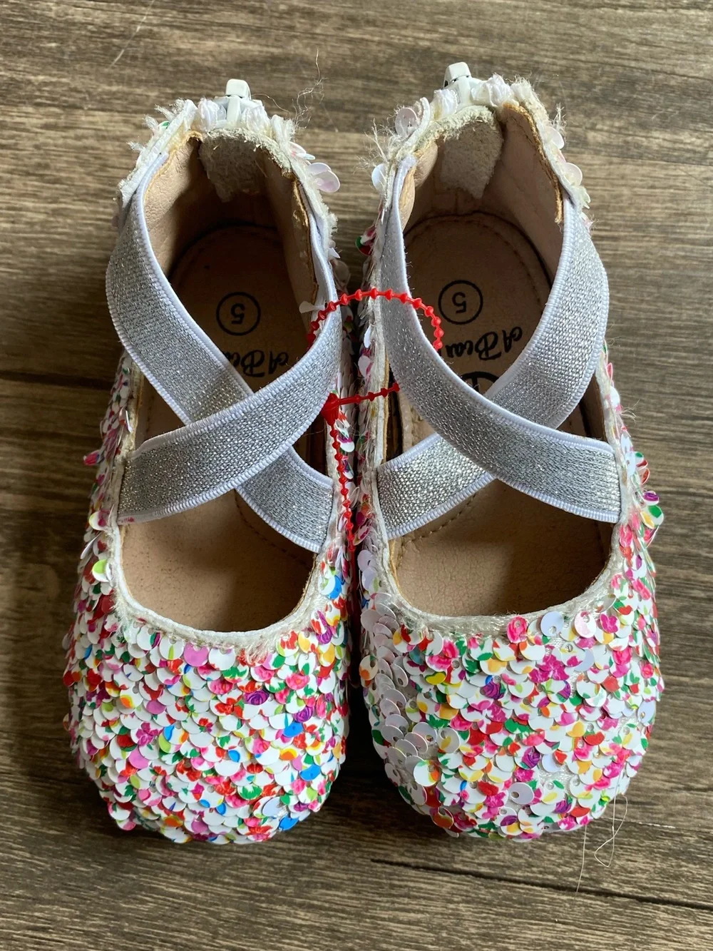A Bear Co. Rainbow Sequin Mary Jane Flats Girls Size 5 Glitter Strap Zip Back